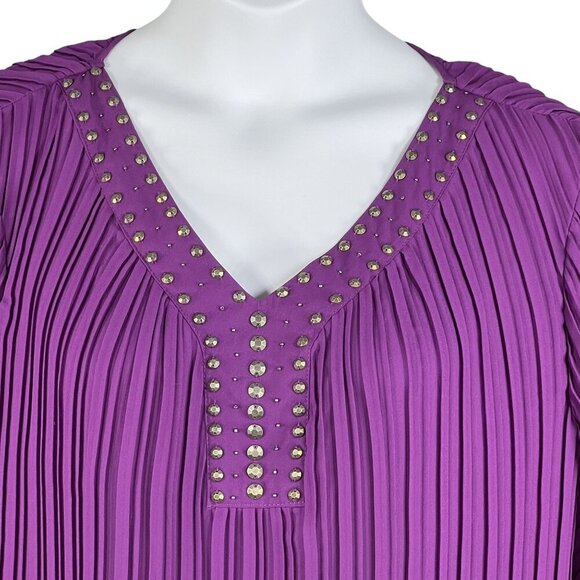 Woman Within NEW 2X 26-28 Purple Pleated Top Studded Bell Sleeves Fairycore - Picture 4 of 16